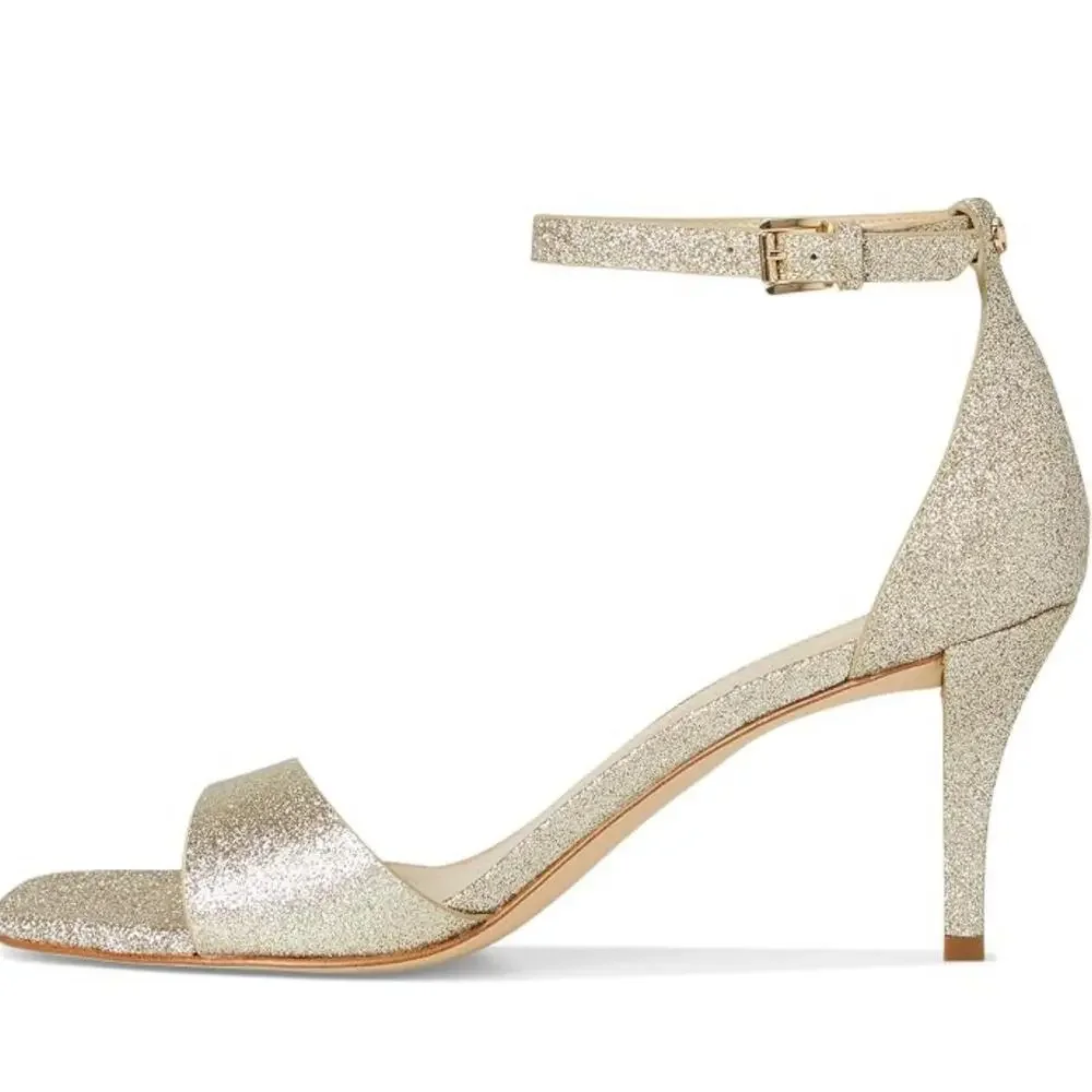 Michael Kors Jaida Sandals Women's 8.5 M Gold Stiletto Heel Ankle Strap ZOGG3463